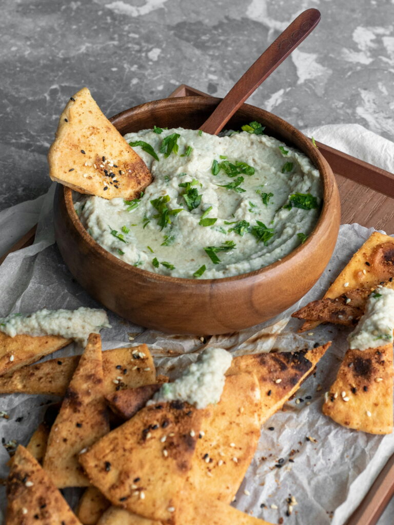 Roasted aubergine, baba ghanoush