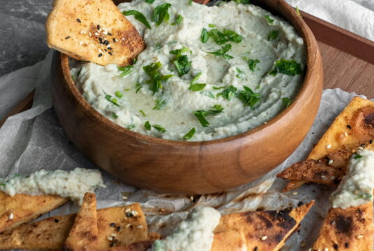 Roasted aubergine, baba ghanoush